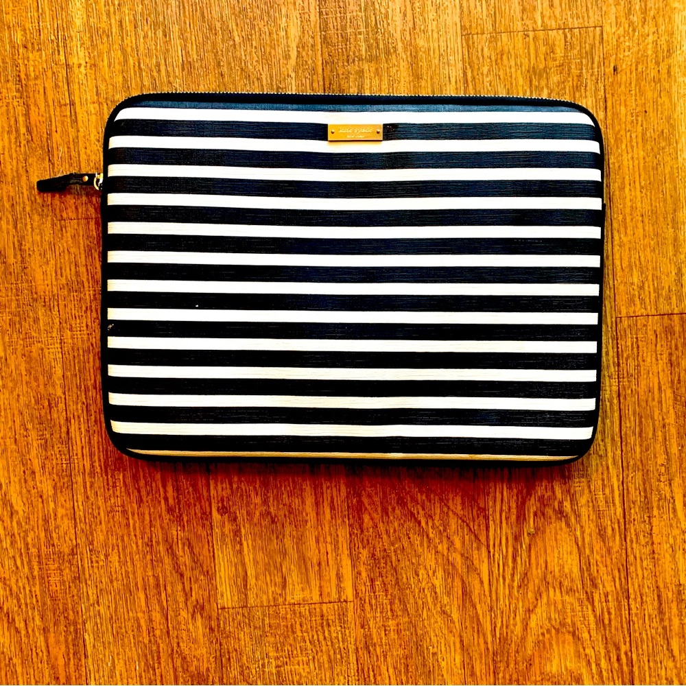 Kate Spade Black and White Striped 13” Padded Protective Laptop Case Sleeve Bag